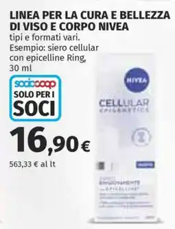 Coop LINEA PER LA CURA E BELLEZZA DI VISO E CORPO NIVEA offerta