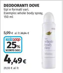 Coop DEODORANTI DOVE offerta