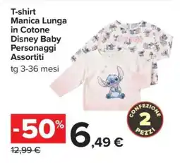Carrefour T-shirt Manica Lunga in Cotone Disney Baby Personaggi Assortiti offerta