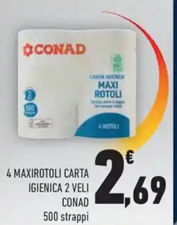 Conad Margherita 4 maxirotoli carta igienica 2 veli CONAD 500 strappi offerta