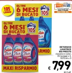 Spazio Conad Detersivo lavatrice BIO PRESTO classico o color 35 lavaggi x 3 offerta