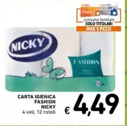 Spazio Conad Carta igienica fashion NICKY 4 veli, 12 rotoli offerta