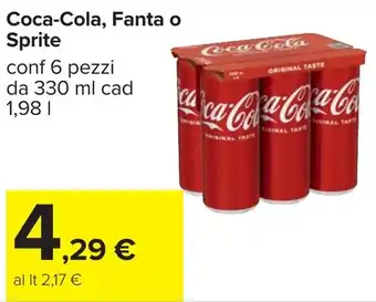 Carrefour Coca-Cola, Fanta o Sprite conf 6 pezzi offerta