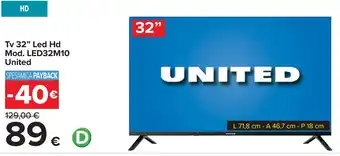 Tv 32" Led Hd Mod. LED32M10 United