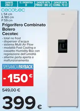 Carrefour Frigorifero Combinato Bolero Cecotec offerta