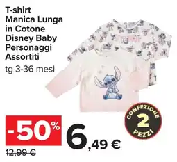 Carrefour T-shirt Manica Lunga in Cotone Disney Baby Personaggi Assortiti offerta