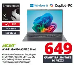 Comet acer A16-11M-X8E6 ASPIRE 16 AI offerta