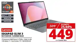 Comet Lenovo IDEAPAD SLIM 3 NOTEBOOK 15AMN8 NGIX offerta