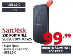Comet SanDisk SSD PORTATILE SDSSDE301T00G26 offerta