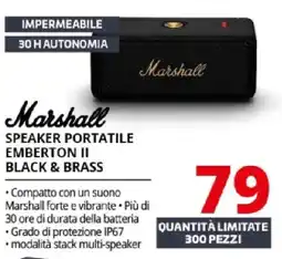 Comet Marshall speaker portatile emberton ii black & brass offerta
