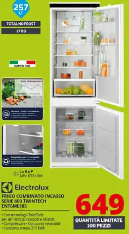 Comet Electrolux FRIGO COMBINATO INCASSO SERIE 600 TWINTECH ENT6ME185 offerta