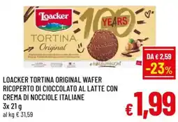 A&O Loacker tortina original wafer ricoperto di cioccolato al latte con crema di nocciole italiane offerta