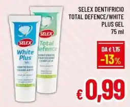 A&O Selex dentifricio total defence/white plus gel offerta