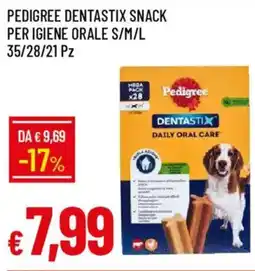 IperFamila Pedigree dentastix snack per igiene orale S/M/L 35/28/21 pz offerta