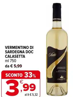 Iperal Vermentino di sardegna doc CALASETTA offerta