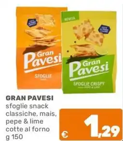 C+C Cash and Carry GRAN PAVESI sfoglie snack classiche, mais, pepe & lime cotte al forno offerta