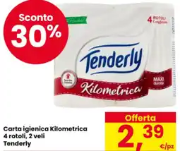 Eurospar Carta igienica Kilometrica 4 rotoli, 2 veli Tenderly offerta