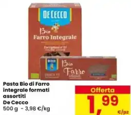 Eurospar Pasta Bio di Farro integrale formati assortiti De Cecco offerta