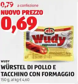 ALDI Wudy würstel di pollo e tacchino con formaggio offerta