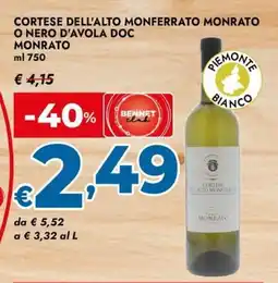 Bennet Cortese dell'alto monferrato monrato o nero d'avola doc MONRATO offerta