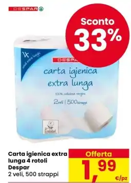 Despar Carta igienica extra lunga 4 rotoli Despar offerta