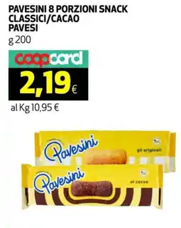 Coop Pavesini 8 porzioni snack classici/cacao PAVESI offerta