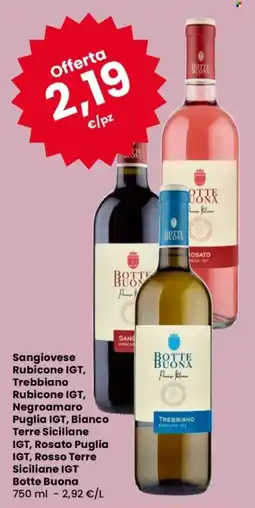 Despar Sangiovese Rubicone IGT, Trebbiano Rubicone IGT, Negroamaro Puglia IGT, Bianco Terre Siciliane IGT, Botte Buona offerta