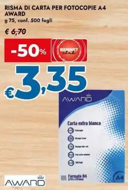 Bennet Risma di carta per fotocopie a4 AWARD offerta