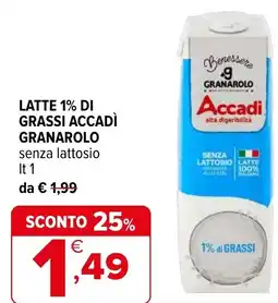 Iperal Latte 1% di grassi accadì GRANAROLO senza lattosio offerta