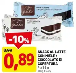 DPiù Snack al latte con miele / cioccolato di copertura offerta
