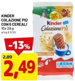 DPiù Kinder colazione più con 5 cereali offerta