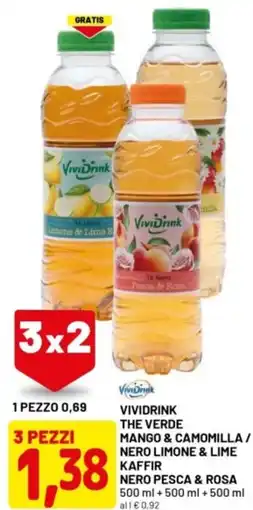 DPiù Vividrink the verde mango & camomilla / nero limone & lime kaffir nero pesca & rosa offerta