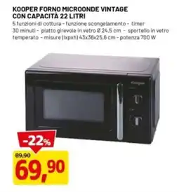 DPiù Kooper forno microonde vintage con capacità 22 litri offerta