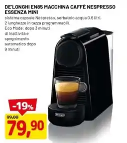 DPiù DE'LONGHI EN85 MACCHINA CAFFÈ NESPRESSO ESSENZA MINI offerta