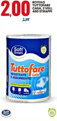 Eurospin Soft Dream Rotolo tuttofare casa, 2 veli, 400 strappi offerta