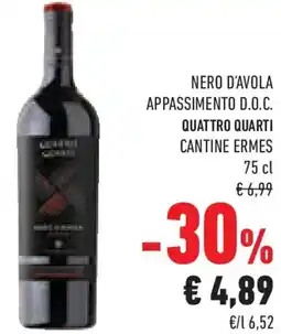 Conad Superstore Nero d'avola appassimento d.o.c. quattro quarti cantine ermes offerta