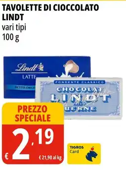 Tigros Tavolette di cioccolato LINDT offerta