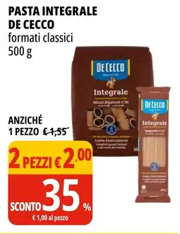 Tigros Pasta integrale DE CECCO offerta
