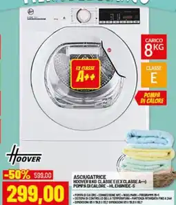 Risparmio Casa ASCIUGATRICE HOOVER 8 KG CLASSE E(EXCLASSE A++) POMPA DI CALORE-HLEHBNIDE-S offerta
