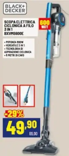 Risparmio Casa [BLACK+ DECKER SCOPA ELETTRICA 600 CICLONICA A FILO 3 IN 1 BXVMS600E offerta