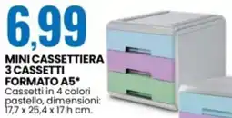 Eurospin Mini cassettiera 3 cassetti formato A5 offerta