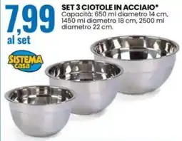 Eurospin Set 3 ciotole in acciaio SISTEMA casa offerta