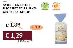 Prezzemolo e Vitale Sarchio gallette di riso senza sale e senza glutine Bio offerta