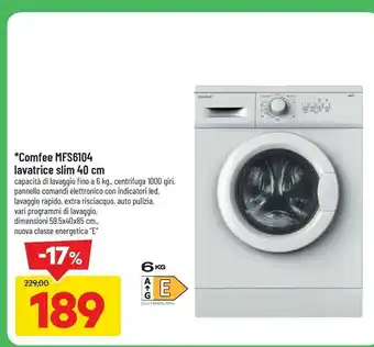 DPiù Mfs3104 lavatrice slim 40 cm 6 kg 1000 giri e offerta