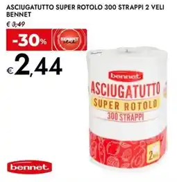 Bennet Asciugatutto super rotolo 300 strappi 2 veli BENNET offerta