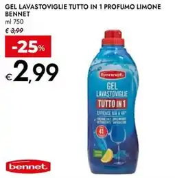Bennet Gel lavastoviglie tutto in 1 profumo limone BENNET offerta