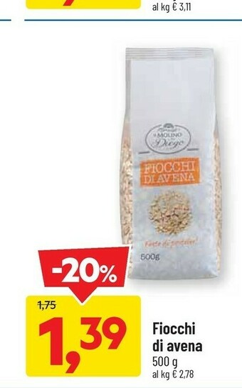 DPiù Fiocchi di avena 500 g offerta