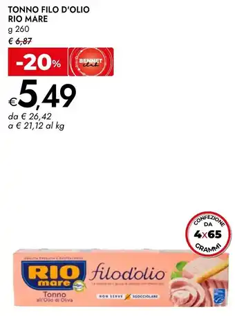 Bennet Tonno filo d'olio RIO MARE offerta