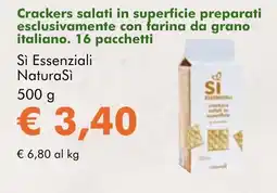 NaturaSì Crackers salati in superficie preparati esclusivamente con farina da grano italiano Sì Essenziali NaturaSì offerta