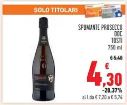 Conad SPUMANTE PROSECCO DOC TOSTI 750 ml offerta